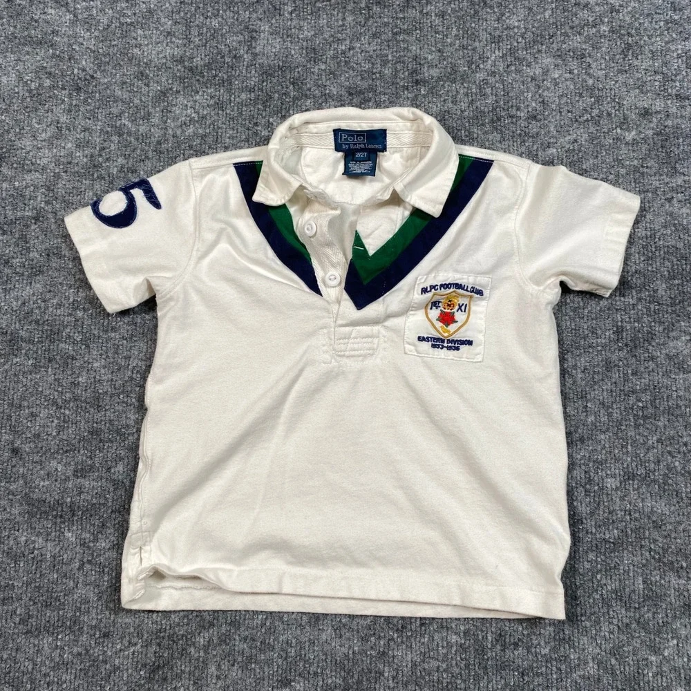 Polo Ralph Lauren Toddler Boys RLPC Football Club Rugby Polo Shirt White 2T‎